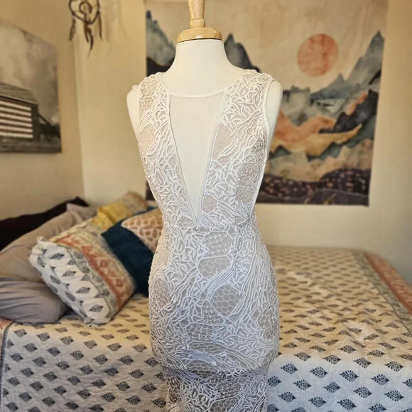 Here Comes The Sun Dresses & Skirts - Here Comes The Sun White Lace Mesh Deep Cut Out Midi Bodycon Bohemian Dress S